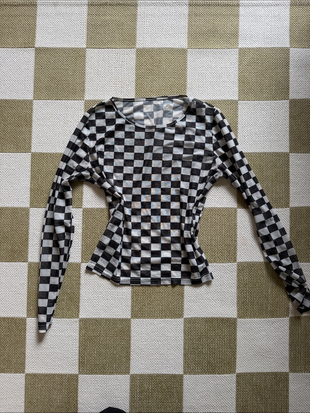 Women’s Checkered Sheer Top SZ MED